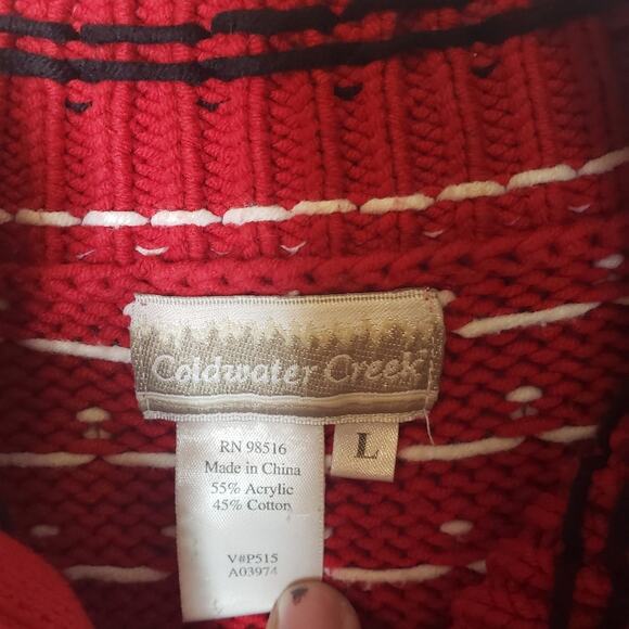 Coldwater Creek red black white intarsia knitted 1/4 zip sweater size Large - Picture 5 of 8